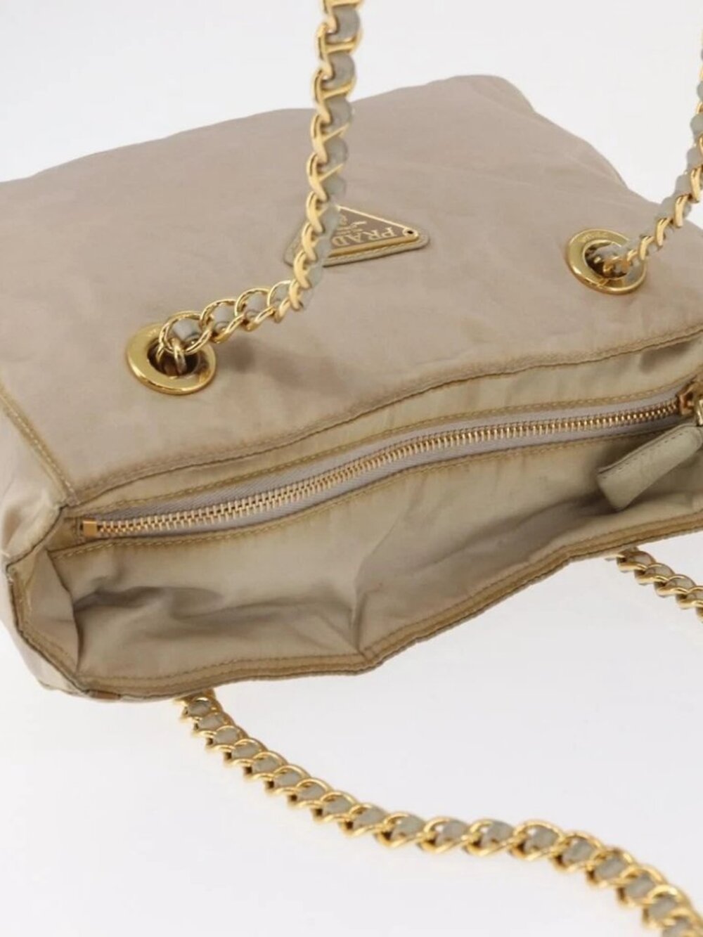 PRADA Chain Shoulder Bag Nylon Beige Gold Auth - Picture 6 of 16